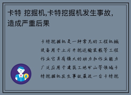 卡特 挖掘机,卡特挖掘机发生事故，造成严重后果