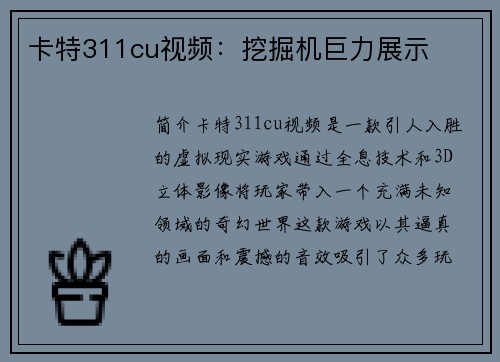 卡特311cu视频：挖掘机巨力展示