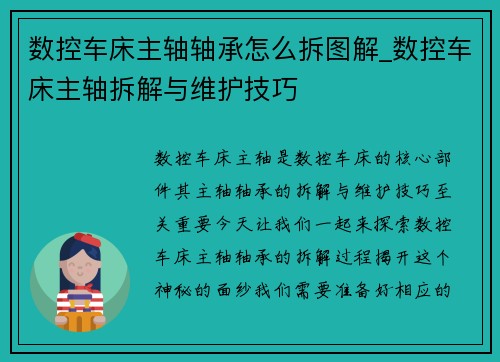 数控车床主轴轴承怎么拆图解_数控车床主轴拆解与维护技巧